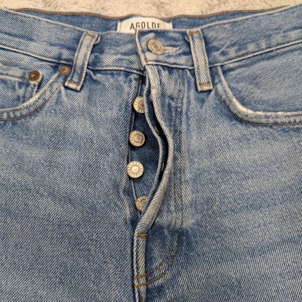 Agolde Shorts Womens 25 Blue Swapmeet Denim Parker Long High Rise Fray Hem - Picture 2 of 9